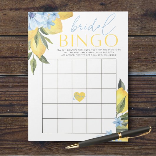 Bloc-note Lemon Flower Gift Bingo Bridal Shower Game Pack