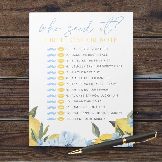 Bloc-note Lemon He Said She Said Shower Game Pack