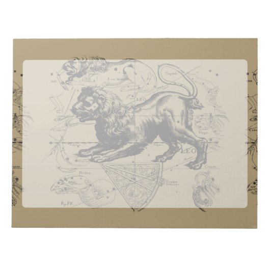 Bloc-note Leo Constellation Map Hevelius 1690 sur Taupe (Devant)