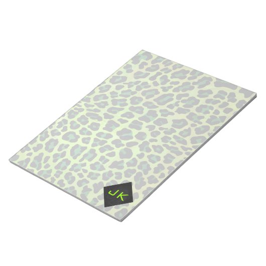 Bloc-note Léopard noir et vert avec Monogramme (Incliné)