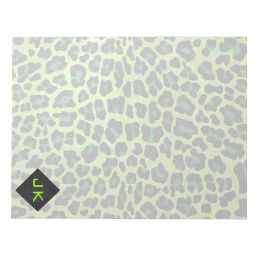Bloc-note Léopard noir et vert avec Monogramme (Devant)