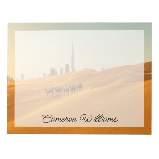 Bloc-note Les déserts | Vue Skyline de Dubaï avec chameaux (Devant)