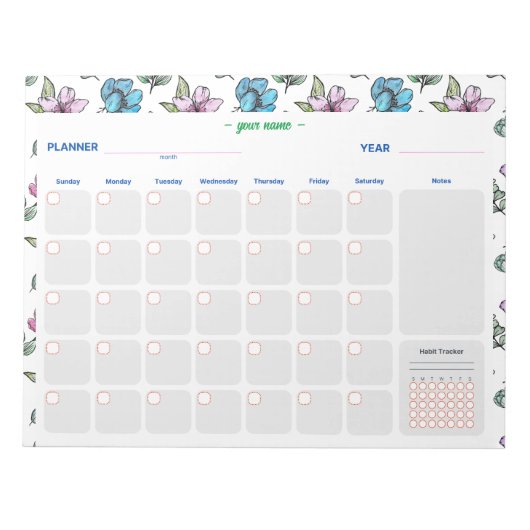 Bloc-note Les fleurs d'aquarelle personnalisent le planifica (Devant)