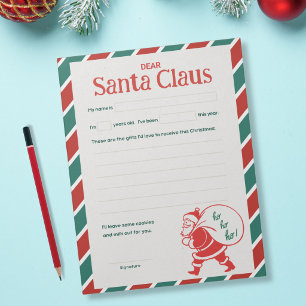 Bloc-note Lettre au Père Noël - Rayure de vacances classique