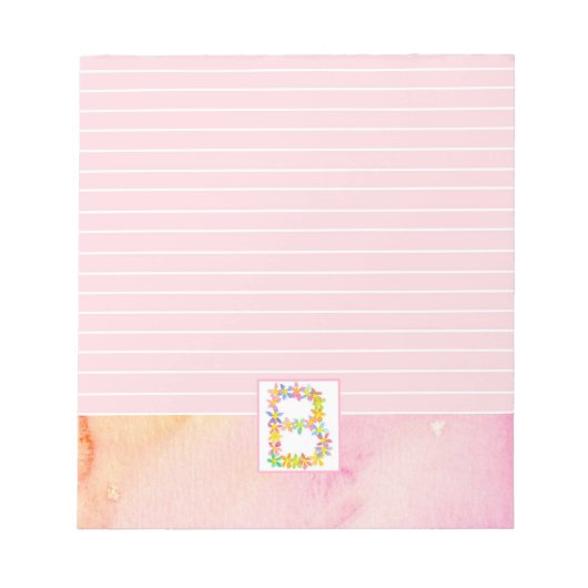 Bloc-note Lettre B Monogramme Pink Aquarelle Fleurs Linked (Devant)