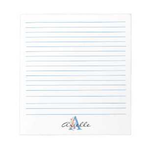 Bloc-note LETTRE Florale Aquarelle personnalisée Un monogram
