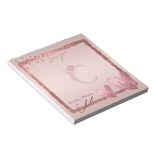 Bloc-note LETTRE INITIALE C MONGRAPHIQUE ET OR Pretty Rose (Incliné)