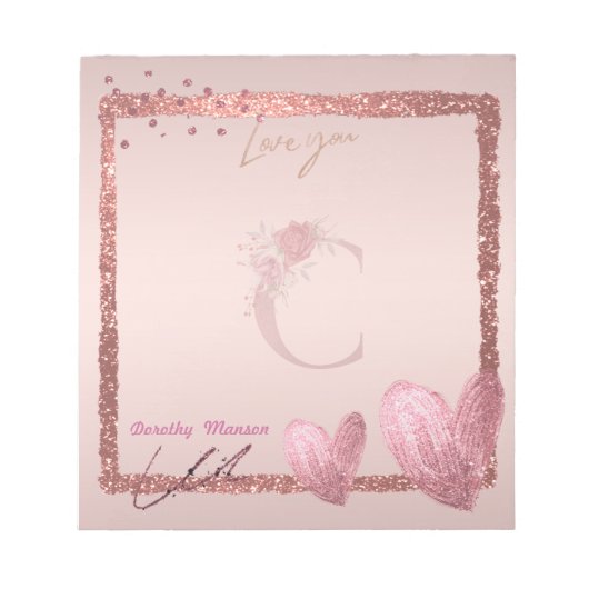 Bloc-note LETTRE INITIALE C MONGRAPHIQUE ET OR Pretty Rose (Devant)