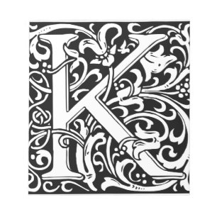 Bloc-note Lettre K Monogramme Art Nouveau Médiéval
