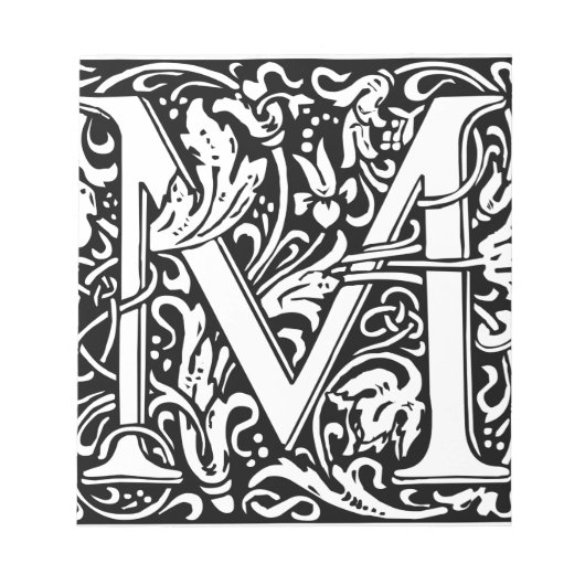 Bloc-note Lettre M Monogramme médiéval Art Nouveau (Devant)