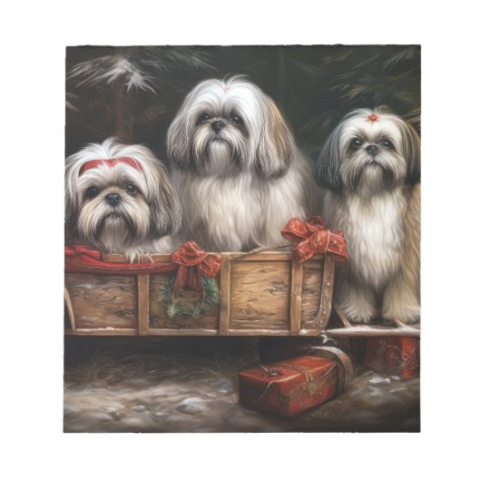 Bloc-note Lhasa Apso enneigé traîneau décoration de Noël (Devant)