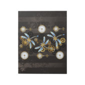 Bloc-note Libellules Steampunk sur fond rayé marron (Tourné)