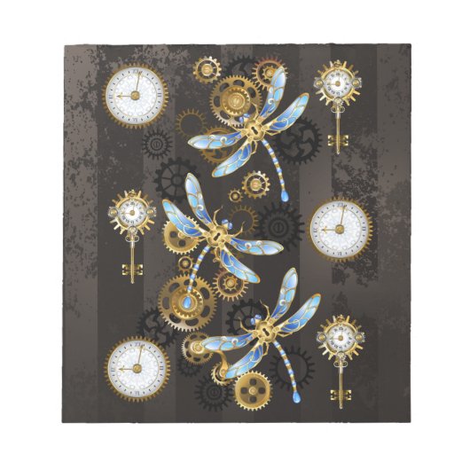 Bloc-note Libellules Steampunk sur fond rayé marron (Devant)
