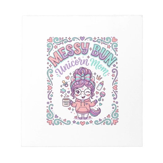 Bloc-note Licorne Chignon Messy Licorne Maman Rétro Style Gr (Devant)