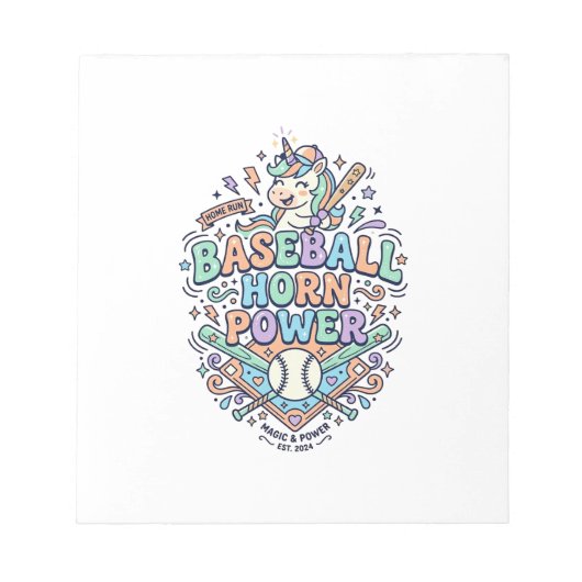 Bloc-note Licorne Corne de Baseball Puissance Kawaii Design  (Devant)