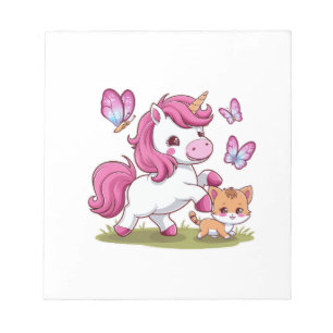 Bloc-note Licorne kawaii avec chat et papillons Manches Long