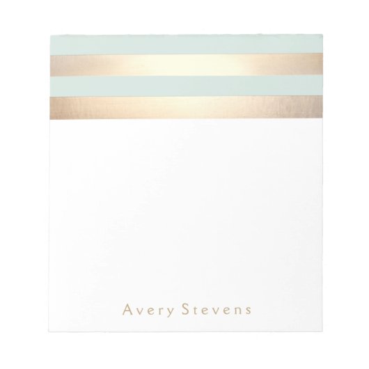 Bloc-note Light Blue Faux Gold Foil Stripes (Devant)
