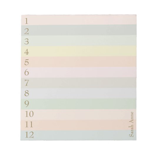 Bloc-note Lignes pastel avec grands chiffres dorés (Devant)