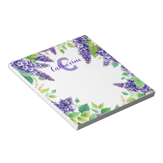 Bloc-note Lilacs pourpres avec nom de Feuilles verts et mono (Incliné)