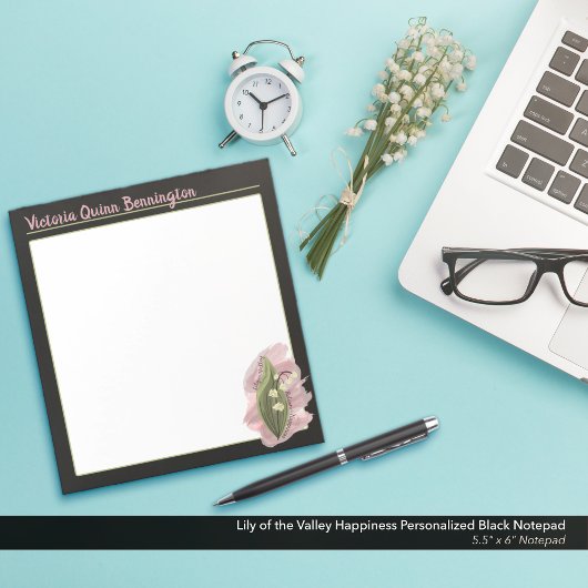 Bloc-note Lily of the Valley Happiness Personnalisé Black