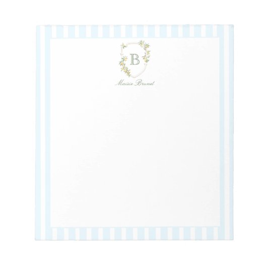 Bloc-note Limon Monogramme Rayure Bleue (Devant)