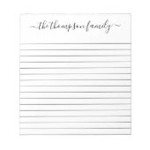 Bloc-note Lined Simple Black White Script Nom de famille (Devant)