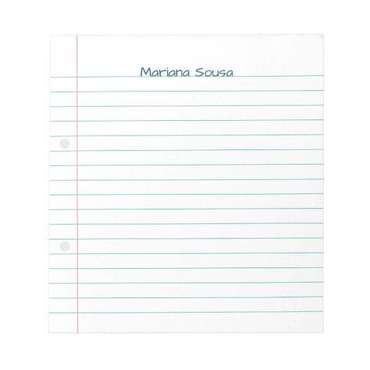 Bloc-note Lined Your Name Ruled Paper School Thème Simple (Devant)
