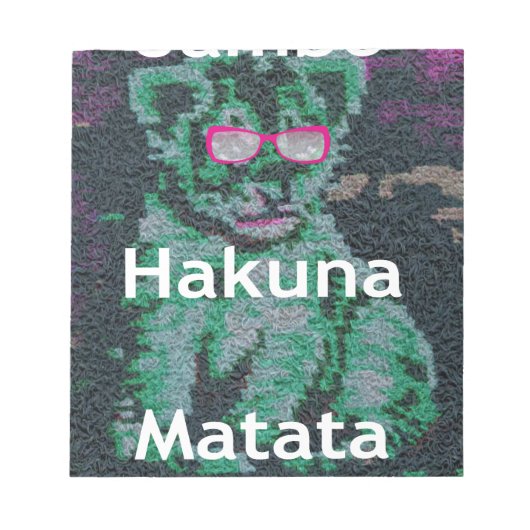 Bloc-note Lion vert avec lunettes roses "Hakuna Matata" Art (Devant)
