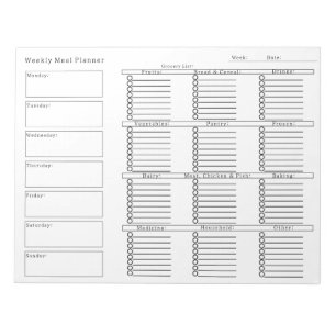 Bloc-note List commercial de Weekly Meal Planner Grocery