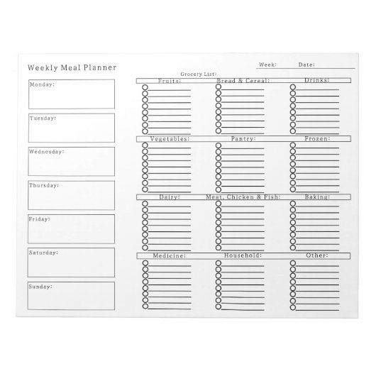 Bloc-note List commercial de Weekly Meal Planner Grocery (Devant)