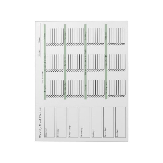 Bloc-note List commercial de Weekly Meal Planner Grocery (Tourné)