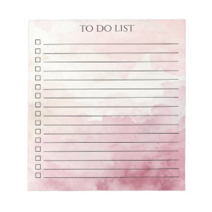 Bloc-note Liste de choses à faire aquarelle rose chic minima
