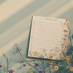Bloc-note Liste de choses à faire Fleur sauvage rustique Cad