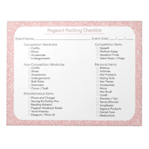 Bloc-note Liste de colisage de concours Rose Gold Glitter