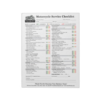 Bloc-note Liste de contrôle de service moto 8.5x11
