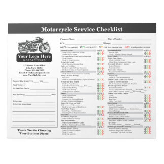 Bloc-note Liste de contrôle de service moto 8,5x11 paysage