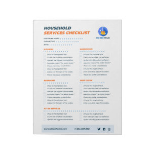 Bloc-note Liste de contrôle des services ménagers
