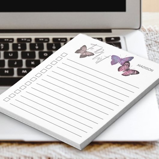Bloc-note Liste de contrôle personnalisée Papillon violet et