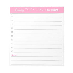 Bloc-note Liste de contrôle quotidienne de tâche de rose -