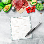 Bloc-note Liste de courses alimentaires<br><div class="desc">Ce Bloc-notes de la liste d'épicerie est décoré d'une bordure d'eucalyptus bleu vert turquoise. Une typographie de script élégante indique des sections pour chaque partie du magasin afin de faciliter et d'organiser vos achats. Il s'agit de produits, congelés et réfrigérés, de produits de base, de boissons fraîches, de boissons et...</div>