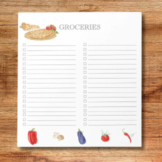 Bloc-note Liste de courses de l'épicerie Pizza Aquarelle
