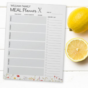 Bloc-note Liste de courses de planificateur de repas personn