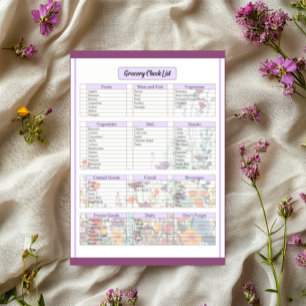 Bloc-note Liste de courses du Jardin Violet en Fleurs