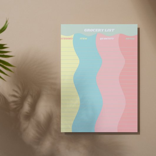 Bloc-note Liste de courses rétro groovy pastel colorée