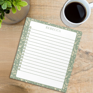 Bloc-note Liste de tâches florale verte sauge mignonne