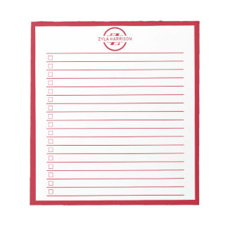 Bloc-note Liste de tâches minimale avec monogramme rouge