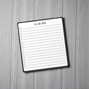 Bloc-note Liste de tâches minimaliste noir et blanc pour ens
