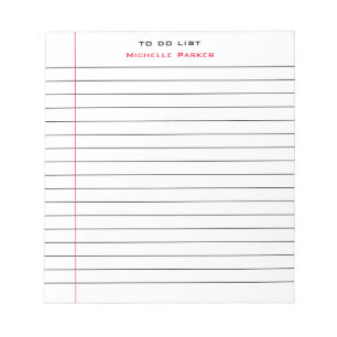 Bloc-note LISTE DE TÂCHES Votre Nom Papier Ligné Professionn