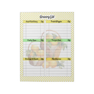 Bloc-note Liste d'épicerie fine à tarte au citron