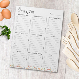 Bloc-note Liste d'épicerie florale de coquelicot à l'aquarel